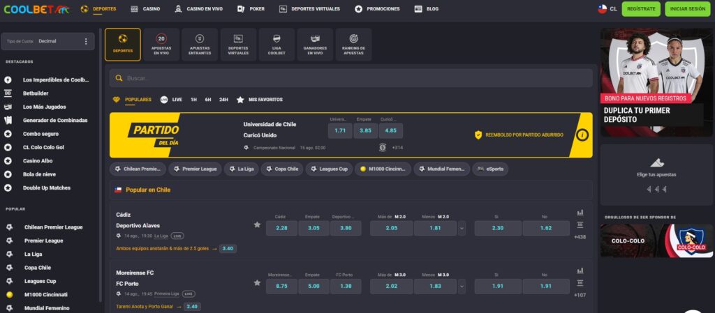 Coolbet oferta de deportes en Chile